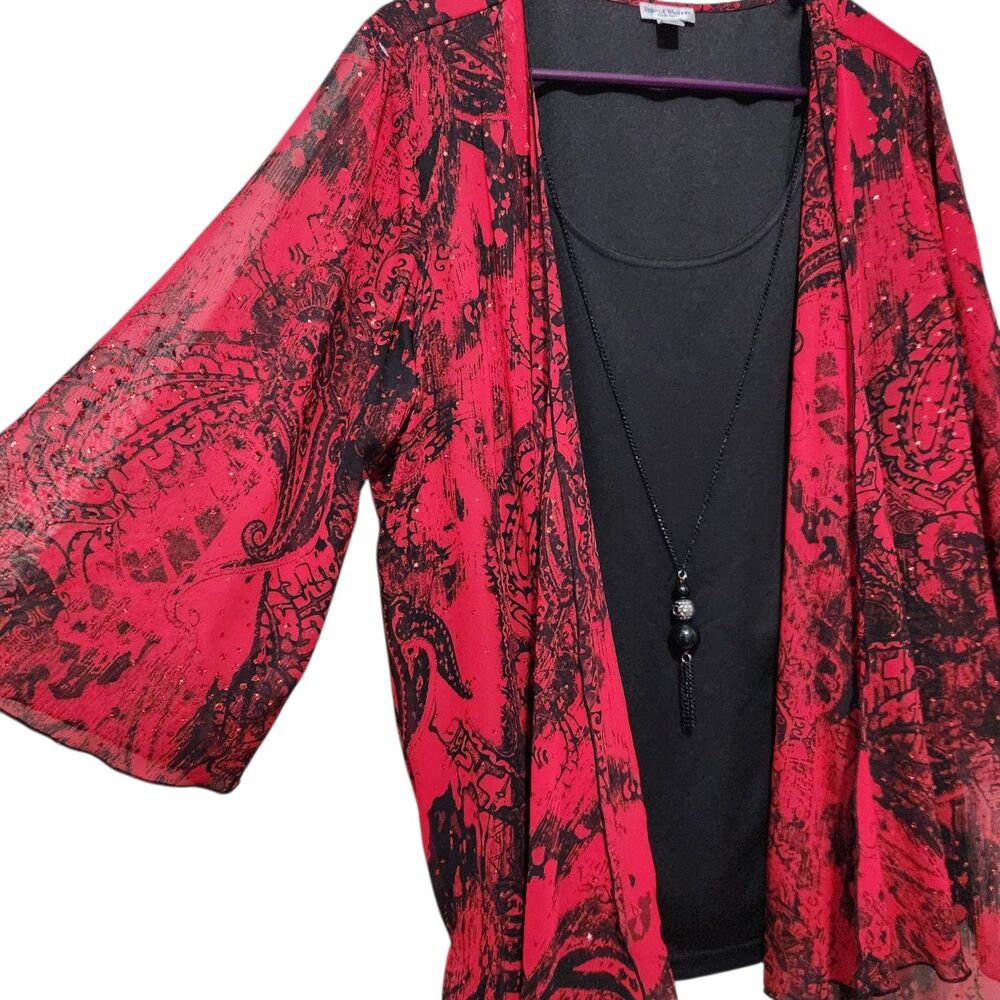 Rebecca Malone Blouse Size 1X Black Red Color Poncho Attached - Picture 2 of 16